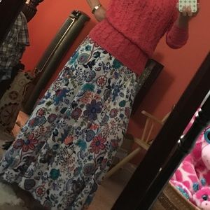 Milly Stunning Floral in Coral Aqua Blue 3/4 Skirt